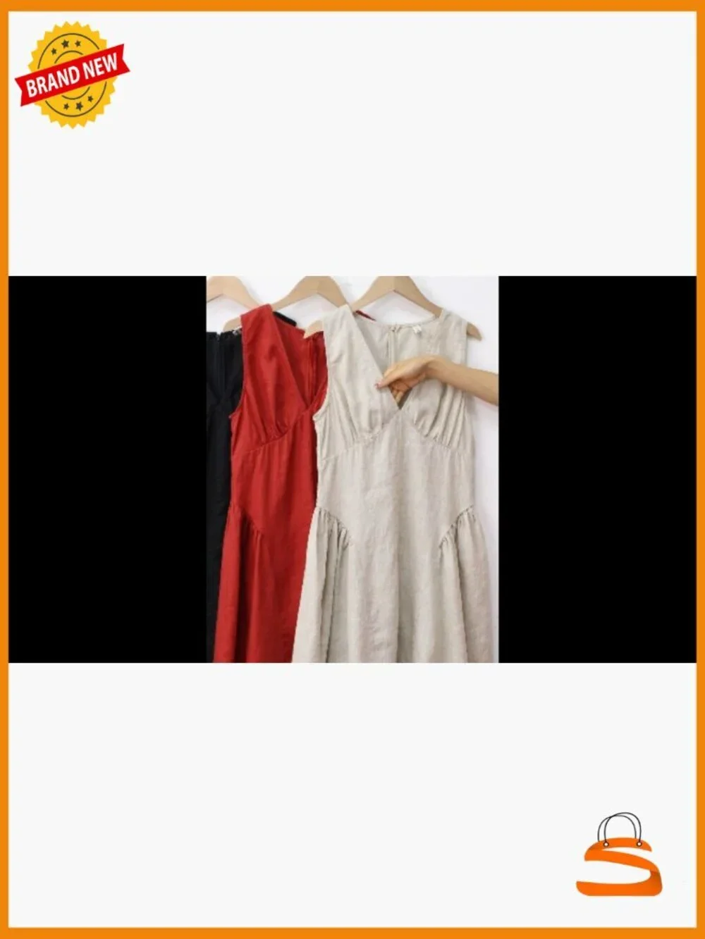 100% Linen Sleeveless Deep V-Neck Mini A-Line Dress with Zipper